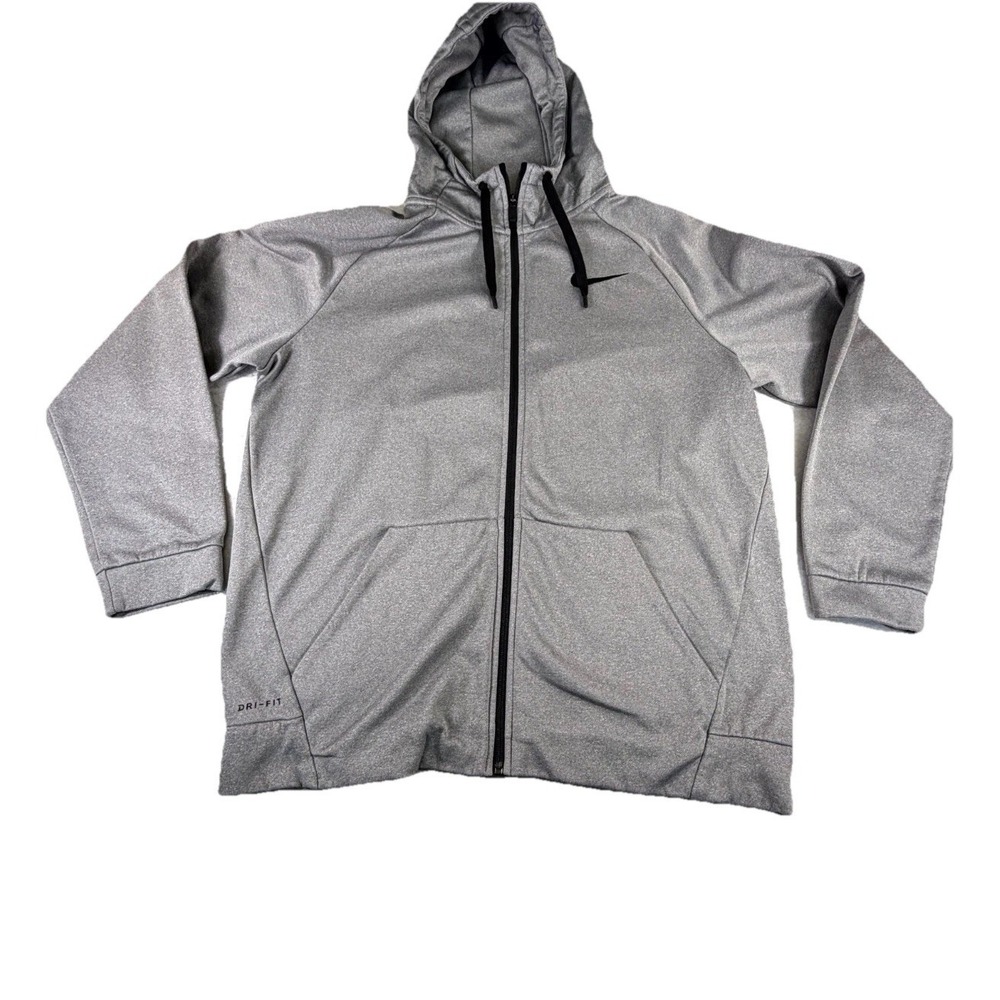Nike Hoodie Mens Large Gray Dri Fit Fleece Lined Performance Training Full Zip